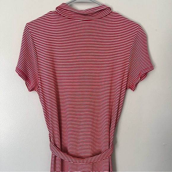 Rolla Coster Jersey Knit Shirt Dress Red White Stripe Medium Coastal Modest - Picture 9 of 12